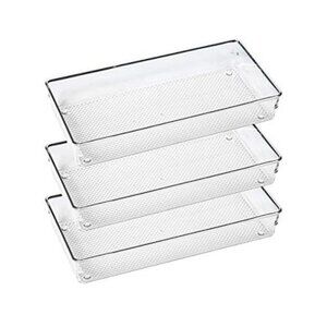 3 Pack Clear Plastic Drawer Organizer Tray Utensil Cutlery Makeup Storage